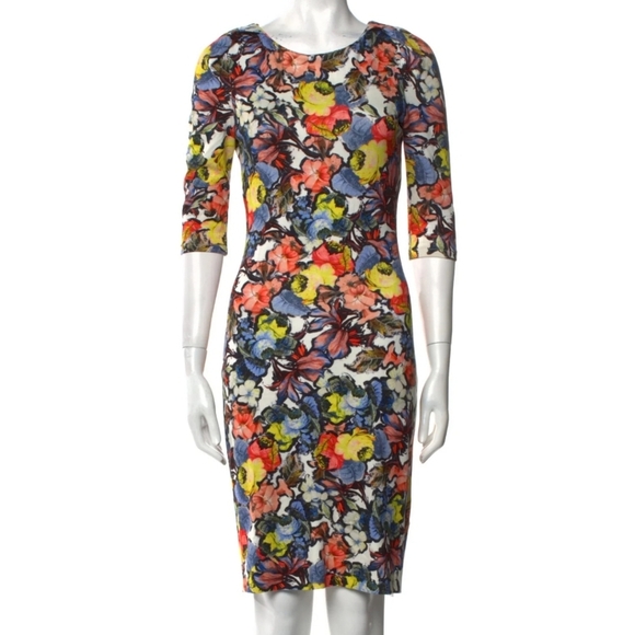 Erdem Wilhelmina Colourful Floral Knee Length Dress Elbow Sleeves US 8 - Picture 17 of 17